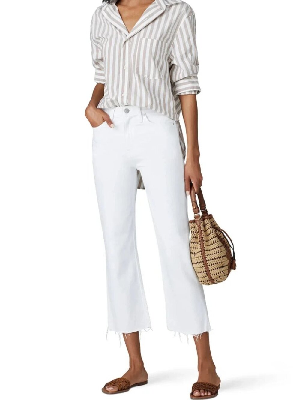 New Hudson Remi High Straight Ankle Crop Jeans Raw Hem White 34 DUSTY - ON SALE!